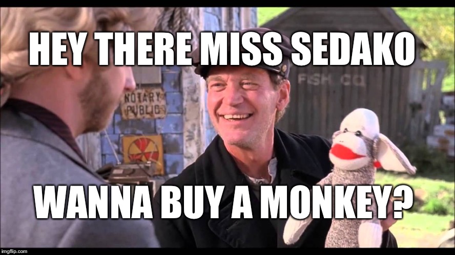 Tubular | HEY THERE MISS SEDAKO; WANNA BUY A MONKEY? | image tagged in tubular | made w/ Imgflip meme maker