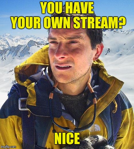 Bear Grylls |  YOU HAVE YOUR OWN STREAM? NICE | image tagged in memes,bear grylls | made w/ Imgflip meme maker