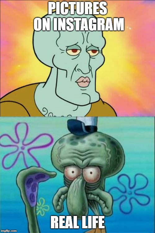 Squidward | PICTURES ON INSTAGRAM; REAL LIFE | image tagged in memes,squidward | made w/ Imgflip meme maker