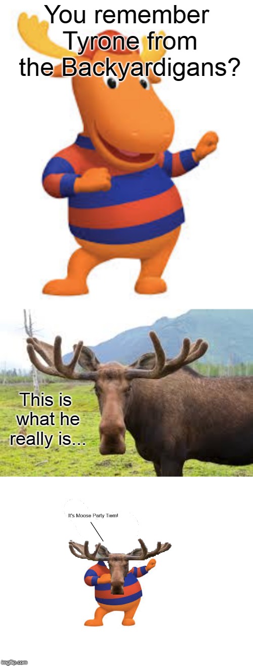 Tyrone the partying moose | You remember Tyrone from the Backyardigans? This is what he really is... | image tagged in backyardigans meme,moose meme | made w/ Imgflip meme maker