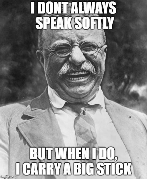 Teddy Roosevelt | I DONT ALWAYS SPEAK SOFTLY; BUT WHEN I DO, I CARRY A BIG STICK | image tagged in teddy roosevelt | made w/ Imgflip meme maker