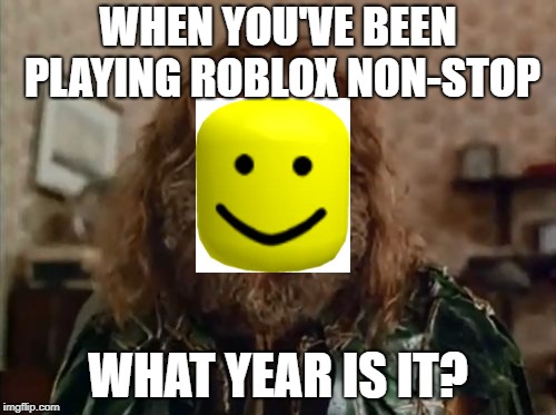 What Year Is It Meme | WHEN YOU'VE BEEN PLAYING ROBLOX NON-STOP; WHAT YEAR IS IT? | image tagged in memes,what year is it | made w/ Imgflip meme maker