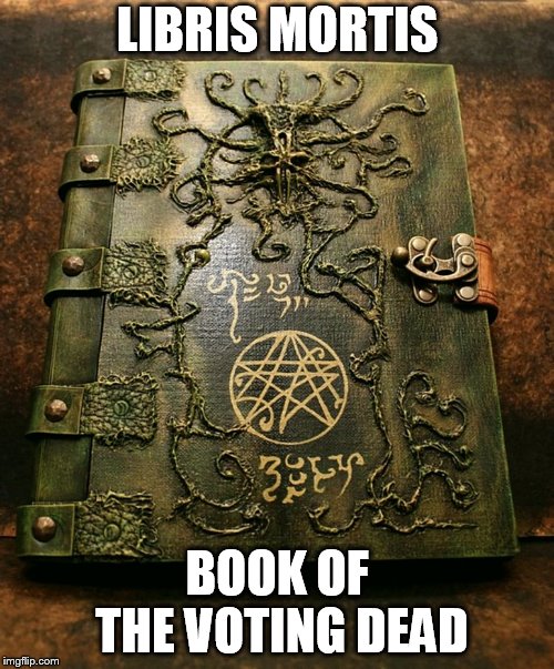 Libris Mortis | LIBRIS MORTIS; BOOK OF THE VOTING DEAD | image tagged in necronomicon,dungeons and dragons | made w/ Imgflip meme maker