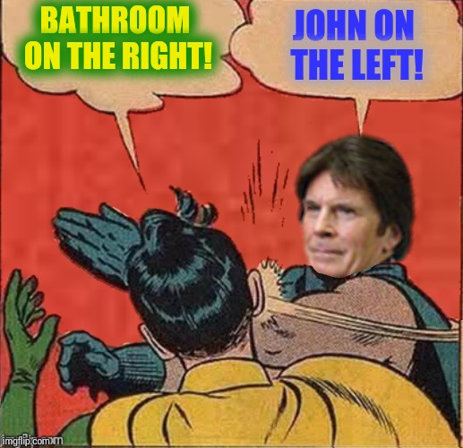 BATHROOM ON THE RIGHT! JOHN ON THE LEFT! | made w/ Imgflip meme maker
