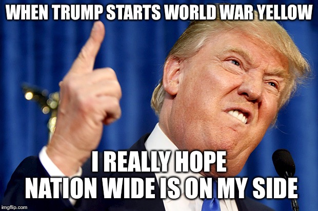Donald Trump | WHEN TRUMP STARTS WORLD WAR YELLOW; I REALLY HOPE NATION WIDE IS ON MY SIDE | image tagged in donald trump | made w/ Imgflip meme maker