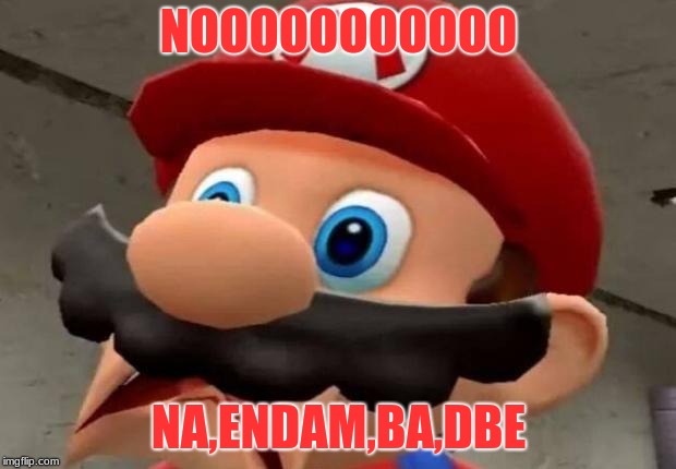 Mario WTF | NOOOOOOOOOOO NA,ENDAM,BA,DBE | image tagged in mario wtf | made w/ Imgflip meme maker