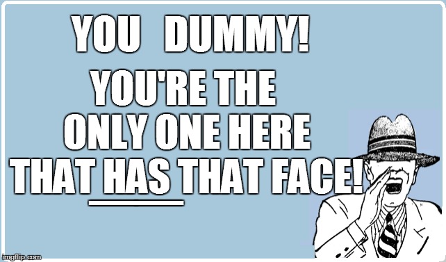 YOU   DUMMY! __ YOU'RE THE ONLY ONE HERE THAT HAS THAT FACE! | made w/ Imgflip meme maker
