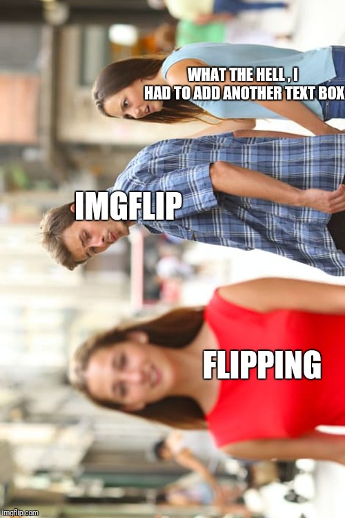 Distracted Boyfriend Meme | IMGFLIP FLIPPING WHAT THE HELL , I HAD TO ADD ANOTHER TEXT BOX | image tagged in memes,distracted boyfriend | made w/ Imgflip meme maker