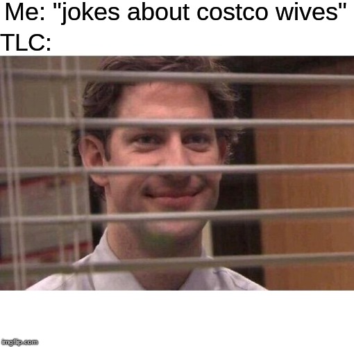 Jim Office Blinds | Me: "jokes about costco wives"; TLC: | image tagged in jim office blinds | made w/ Imgflip meme maker