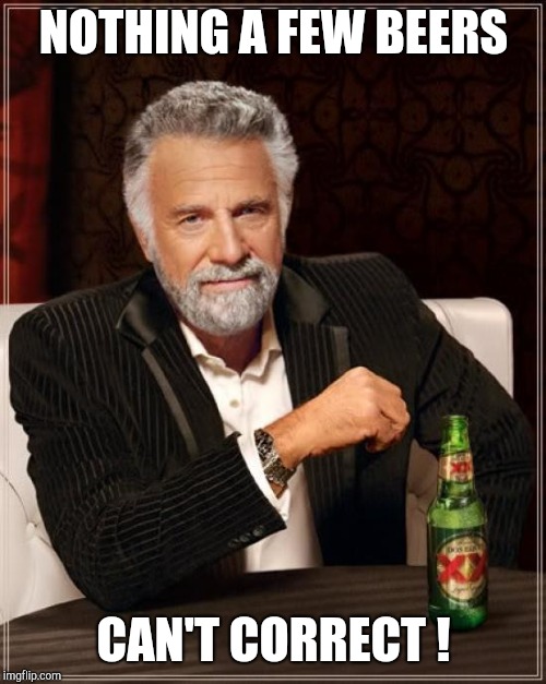 The Most Interesting Man In The World Meme | NOTHING A FEW BEERS CAN'T CORRECT ! | image tagged in memes,the most interesting man in the world | made w/ Imgflip meme maker