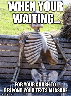 Waiting Skeleton Meme | WHEN YOUR WAITING... FOR YOUR CRUSH TO RESPOND YOUR TEXTS MESSAGE | image tagged in memes,waiting skeleton | made w/ Imgflip meme maker