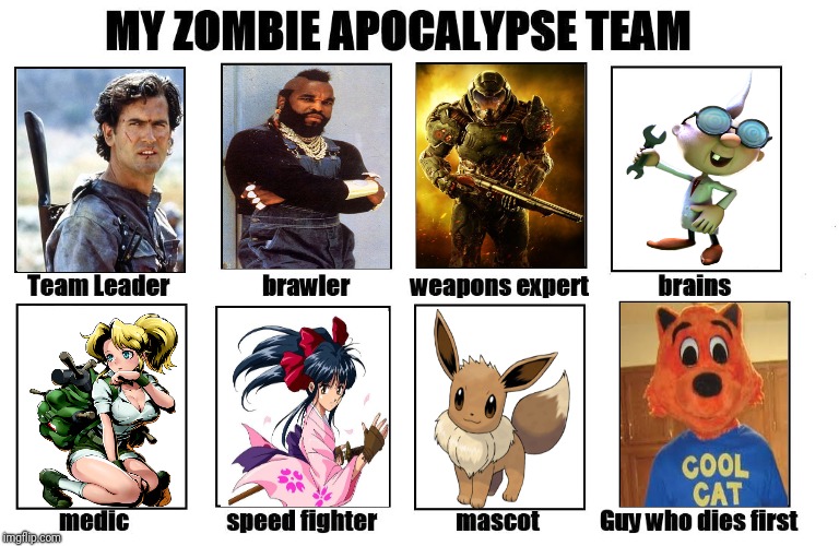 My Zombie Apocalypse Team | image tagged in my zombie apocalypse team | made w/ Imgflip meme maker