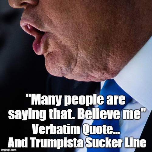 "Trumpista Sucker Line" | "Many people are saying that. Believe me"; Verbatim Quote... And Trumpista Sucker Line | image tagged in deplorable donald,despicable donald,devious donald,mafia don,dishonorable donald,dishonest donald | made w/ Imgflip meme maker