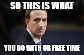 He sees you | SO THIS IS WHAT; YOU DO WITH UR FREE TIME | image tagged in mark zuckerberg | made w/ Imgflip meme maker