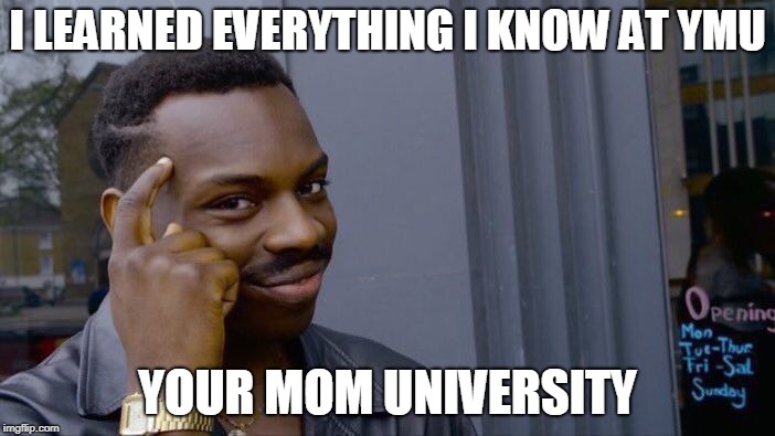 Roll Safe Think About It | I LEARNED EVERYTHING I KNOW AT YMU; YOUR MOM UNIVERSITY | image tagged in memes,roll safe think about it,your mom | made w/ Imgflip meme maker