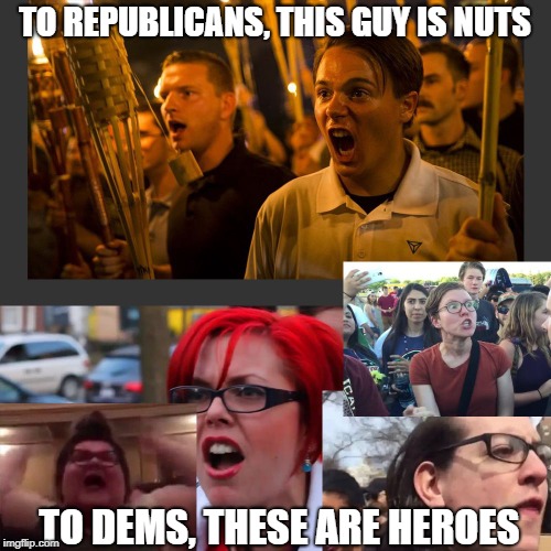 Anger vs Anger | TO REPUBLICANS, THIS GUY IS NUTS TO DEMS, THESE ARE HEROES | image tagged in anger vs anger | made w/ Imgflip meme maker