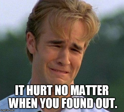 1990s First World Problems Meme | IT HURT NO MATTER WHEN YOU FOUND OUT. | image tagged in memes,1990s first world problems | made w/ Imgflip meme maker