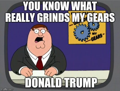 Peter Griffin News | YOU KNOW WHAT REALLY GRINDS MY GEARS; DONALD TRUMP | image tagged in memes,peter griffin news | made w/ Imgflip meme maker