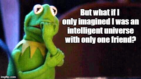 Intelligent Universe | But what if I only imagined I was an intelligent universe with only one friend? | image tagged in kermit,dr who,bbc | made w/ Imgflip meme maker