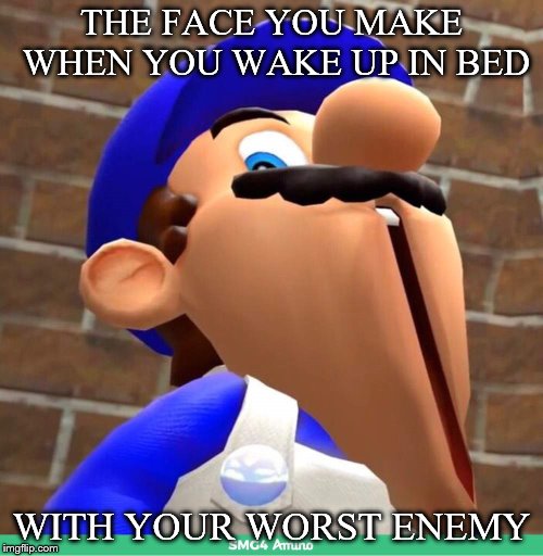 smg4's face | THE FACE YOU MAKE WHEN YOU WAKE UP IN BED; WITH YOUR WORST ENEMY | image tagged in smg4's face | made w/ Imgflip meme maker