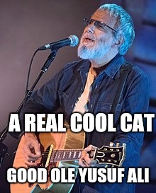 Aka cat stevens | A REAL COOL CAT; GOOD OLE YUSUF ALI | image tagged in cat stevens | made w/ Imgflip meme maker