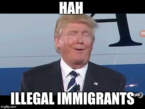 HAH; ILLEGAL IMMIGRANTS | image tagged in laughing trump,memes | made w/ Imgflip meme maker