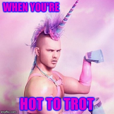 Unicorn MAN Meme | WHEN YOU'RE HOT TO TROT | image tagged in memes,unicorn man | made w/ Imgflip meme maker