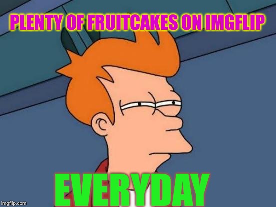 Futurama Fry Meme | PLENTY OF FRUITCAKES ON IMGFLIP EVERYDAY | image tagged in memes,futurama fry | made w/ Imgflip meme maker