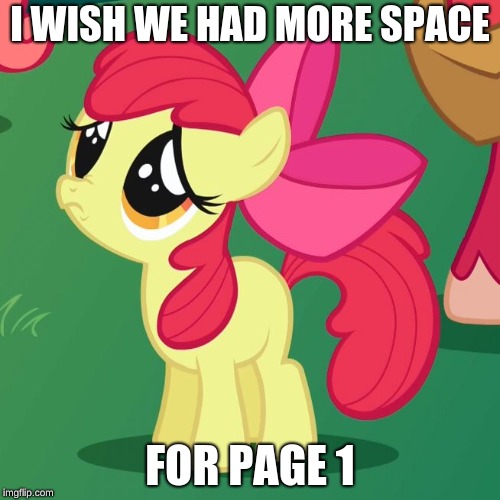 I WISH WE HAD MORE SPACE; FOR PAGE 1 | image tagged in apple bloom sad | made w/ Imgflip meme maker