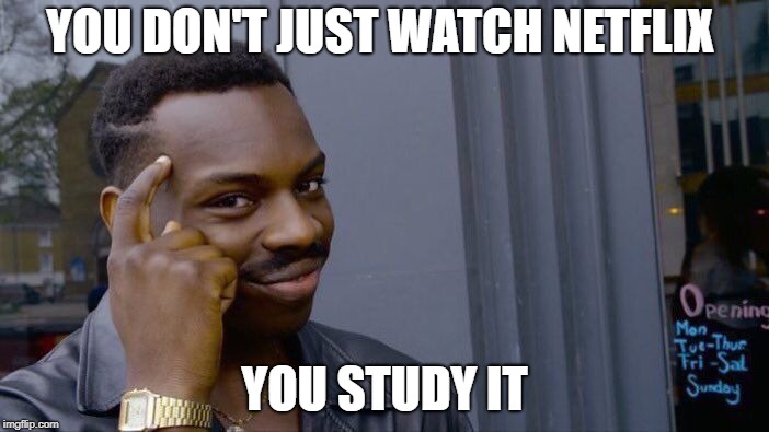 I've logged in and i see a wide variety of selections and i come to the conclusion that... | YOU DON'T JUST WATCH NETFLIX; YOU STUDY IT | image tagged in memes,roll safe think about it,netflix | made w/ Imgflip meme maker
