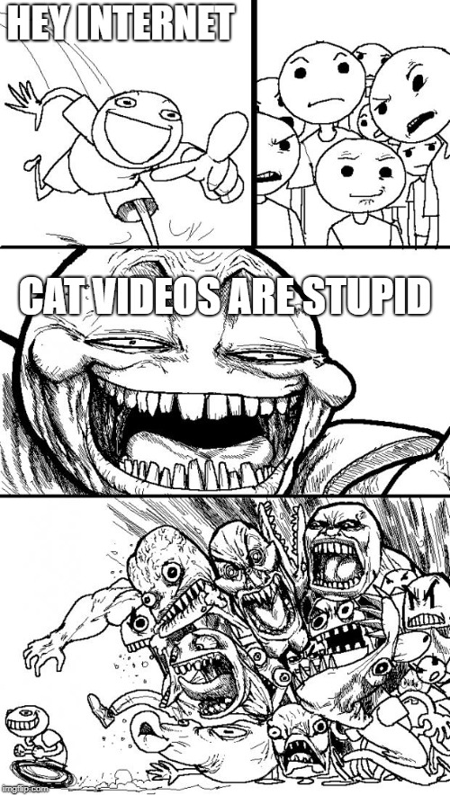 Hey Internet Meme | HEY INTERNET; CAT VIDEOS ARE STUPID | image tagged in memes,hey internet | made w/ Imgflip meme maker