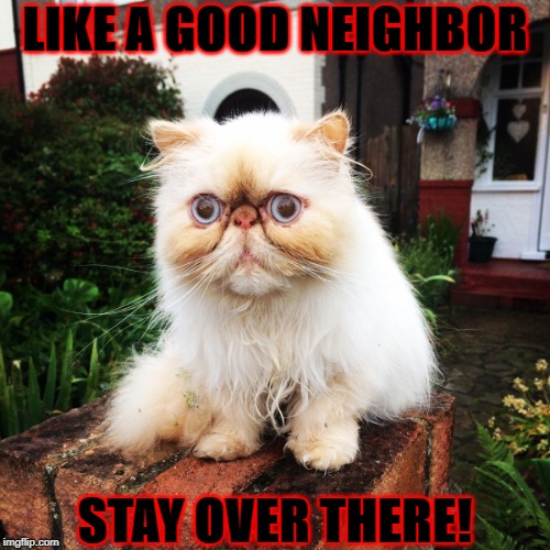 LIKE A GOOD NEIGHBOR; STAY OVER THERE! | image tagged in be good neighbor | made w/ Imgflip meme maker