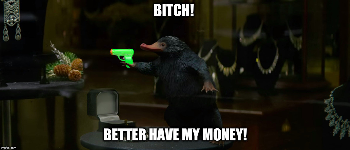 image tagged in niffler,fanstastic beast,fantastic beasts and where to find them,rihanna,own money | made w/ Imgflip meme maker