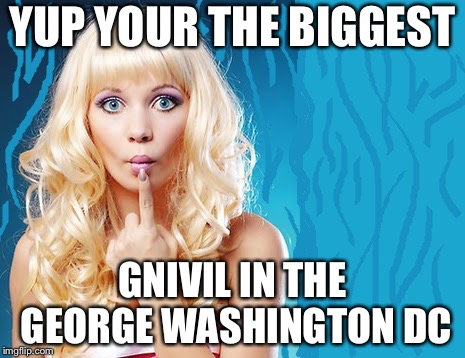 ditzy blonde | YUP YOUR THE BIGGEST GNIVIL IN THE GEORGE WASHINGTON DC | image tagged in ditzy blonde | made w/ Imgflip meme maker