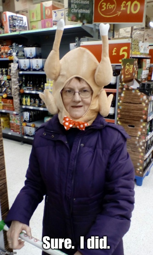 Crazy Lady Turkey Head | Sure.  I did. | image tagged in crazy lady turkey head | made w/ Imgflip meme maker