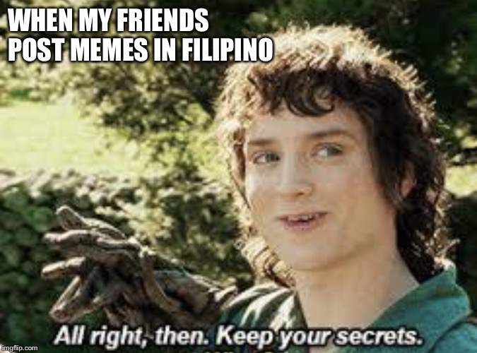 Frodo secrets | WHEN MY FRIENDS POST MEMES IN FILIPINO | image tagged in frodo secrets | made w/ Imgflip meme maker