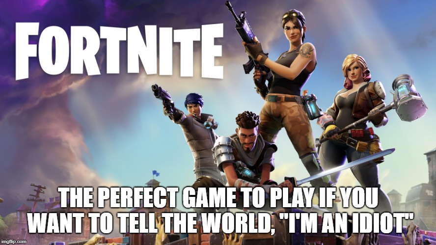 Fortnite | THE PERFECT GAME TO PLAY IF YOU WANT TO TELL THE WORLD, "I'M AN IDIOT" | image tagged in fortnite | made w/ Imgflip meme maker