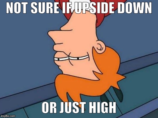 Futurama Fry Meme | NOT SURE IF UPSIDE DOWN; OR JUST HIGH | image tagged in memes,futurama fry | made w/ Imgflip meme maker