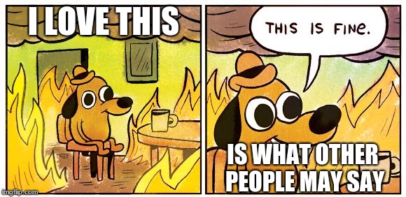 I LOVE THIS IS WHAT OTHER PEOPLE MAY SAY | image tagged in this is fine dog | made w/ Imgflip meme maker
