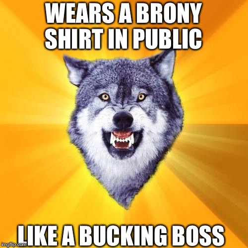 Courage Wolf | WEARS A BRONY SHIRT IN PUBLIC; LIKE A BUCKING BOSS | image tagged in memes,courage wolf | made w/ Imgflip meme maker