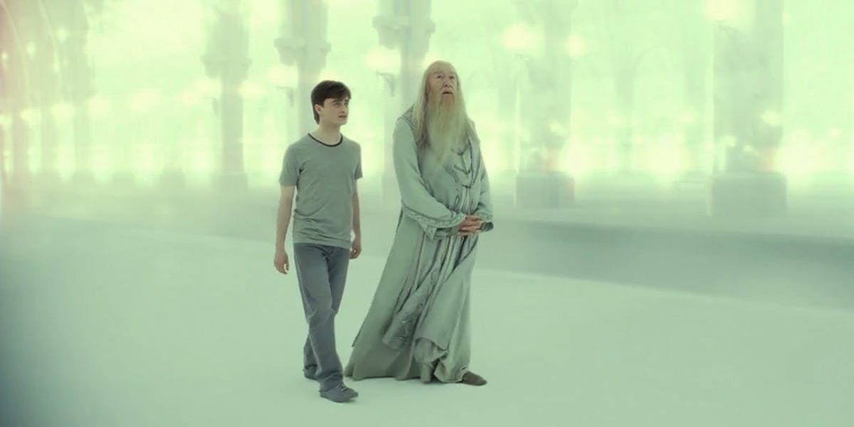 Dumbledore walking with Harry Potter Blank Meme Template