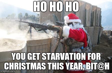 Hohoho Meme | HO HO HO YOU GET STARVATION FOR CHRISTMAS THIS YEAR, BIT@H | image tagged in memes,hohoho | made w/ Imgflip meme maker