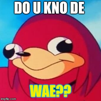 Ugandan Knuckles | DO U KNO DE; WAE?? | image tagged in ugandan knuckles | made w/ Imgflip meme maker