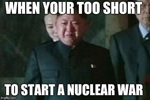 Kim Jong Un Sad Meme | WHEN YOUR TOO SHORT; TO START A NUCLEAR WAR | image tagged in memes,kim jong un sad | made w/ Imgflip meme maker