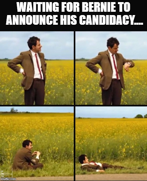 Waiting for Bernie to announce his candidacy...  | WAITING FOR BERNIE TO ANNOUNCE HIS CANDIDACY.... | made w/ Imgflip meme maker