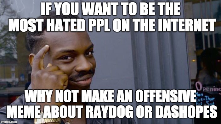 Roll Safe Think About It Meme | IF YOU WANT TO BE THE MOST HATED PPL ON THE INTERNET; WHY NOT MAKE AN OFFENSIVE MEME ABOUT RAYDOG OR DASHOPES | image tagged in memes,roll safe think about it | made w/ Imgflip meme maker