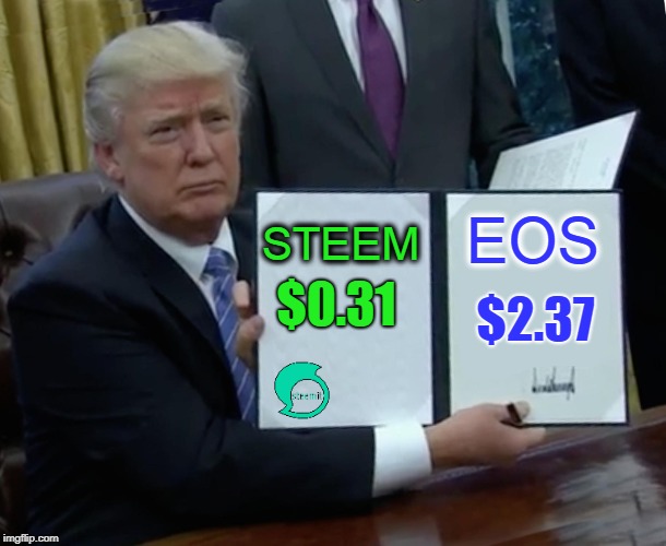 Trump Bill Signing Meme | STEEM; EOS; $0.31; $2.37 | image tagged in memes,trump bill signing | made w/ Imgflip meme maker