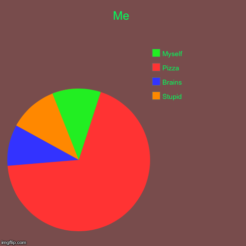 Me | Stupid , Brains, Pizza, Myself | image tagged in funny,pie charts | made w/ Imgflip chart maker