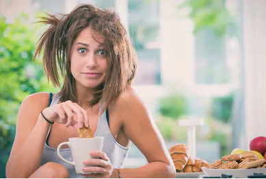 Messy Haired Woman Drinking Coffee Blank Meme Template