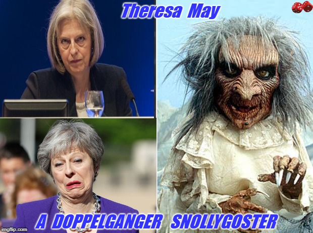 Theresa  May; A  DOPPELGANGER 
 SNOLLYGOSTER | image tagged in mayday | made w/ Imgflip meme maker